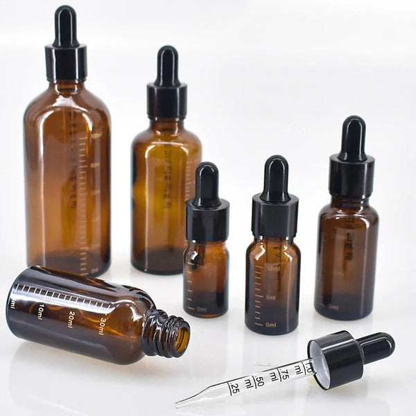 Precision Amber Dropper Bottles 5ml-100ml Refillable Glass w/ Scale